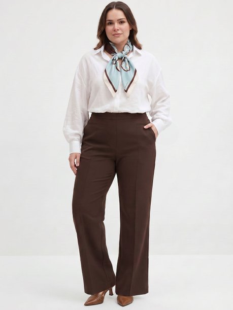 Calça Wide Leg de Alfaiataria Plus Size Marrom Cibele