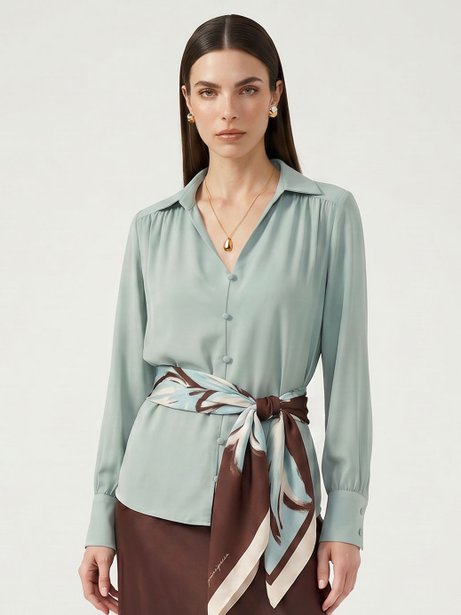Blusa manga longa em Crepe Verde água Suyane