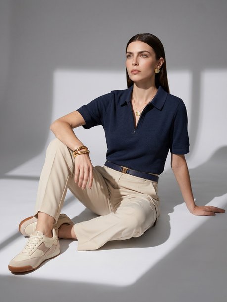 Blusa Polo em Malha Texturizada Marinho Talira