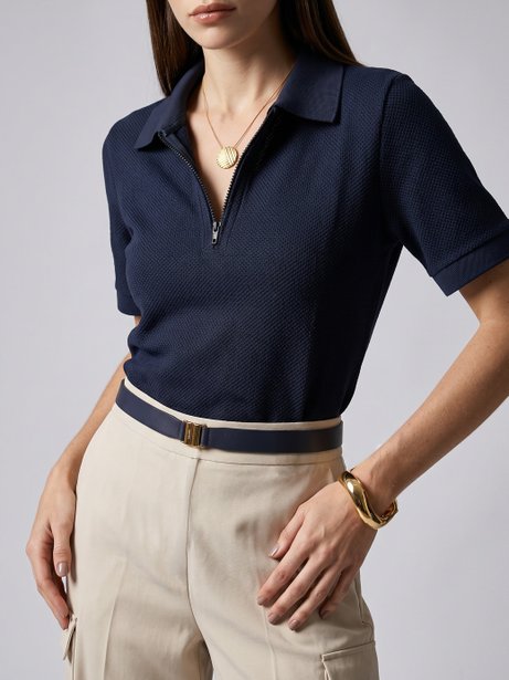 Blusa Polo em Malha Texturizada Marinho Talira