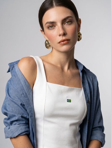 Regata de Malha Ponto Roma com Bordado Off White Sam