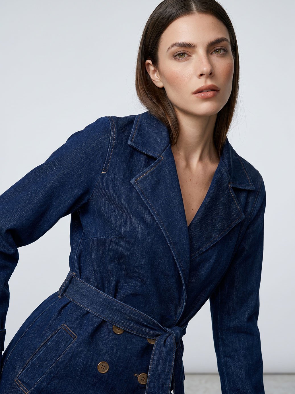 Trench Coat Jeans Azul Escuro Sahara