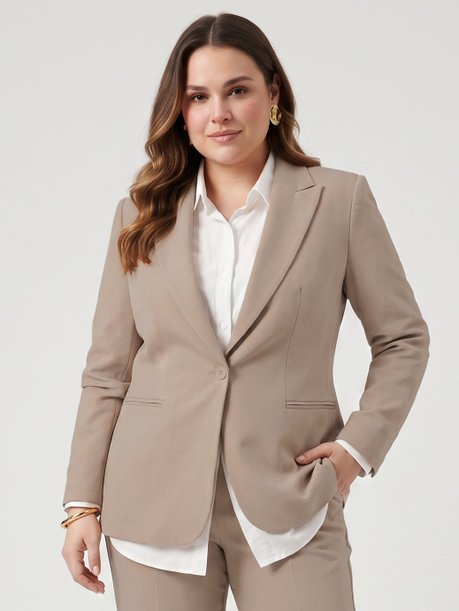 Blazer Alfaiataria Intermediário Plus Size Bege Kelya