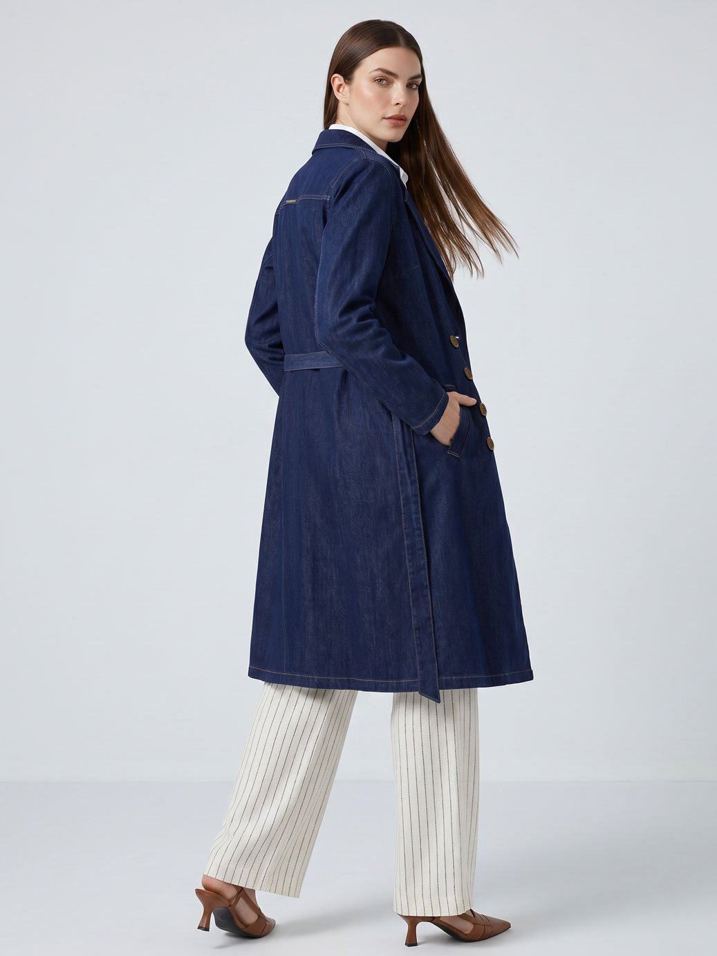 Trench Coat Jeans Azul Escuro Sahara