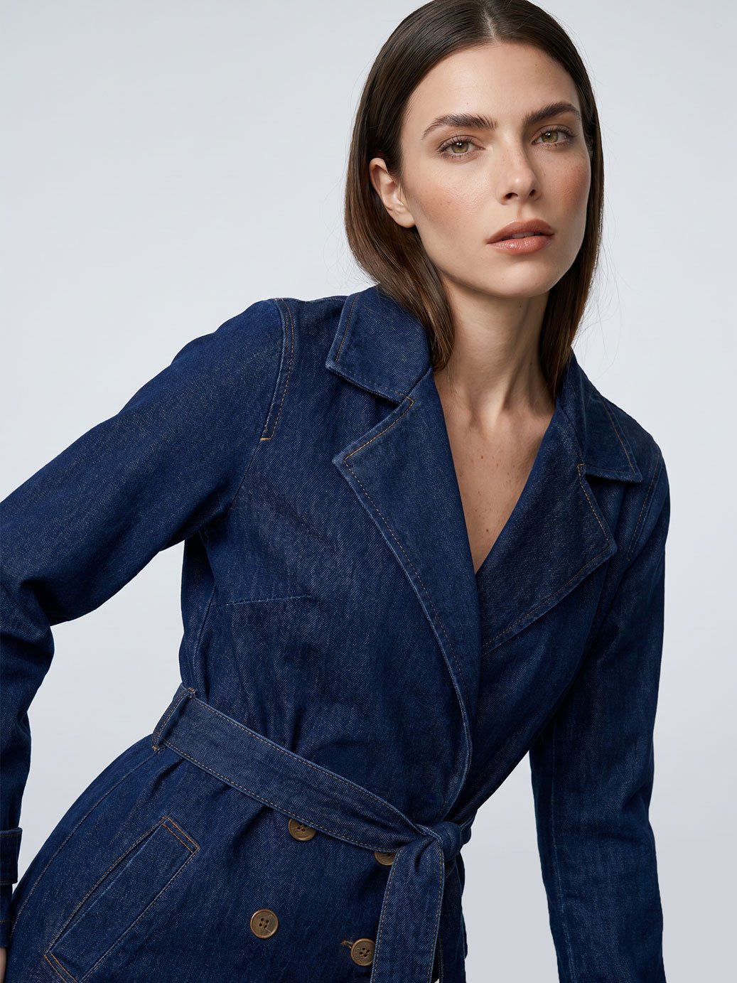 Trench Coat Jeans Azul Escuro Sahara