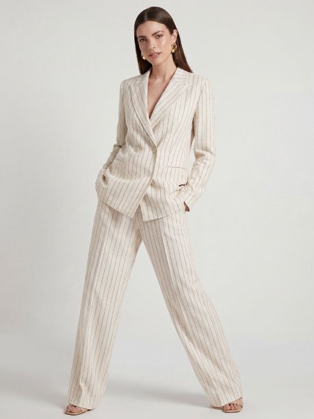 Blazer Alfaiataria Intermediário Listrado Off White Ayumi