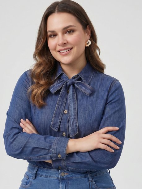 Camisa Manga Longa Jeans Plus Size Marmorizado Médio Anira
