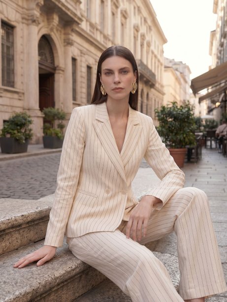 Blazer Alfaiataria Intermediário Listrado Off White Ayumi