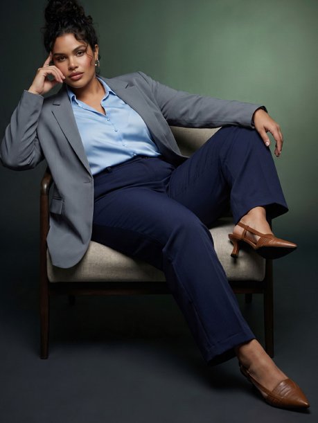 Blazer Alfaiataria Intermediário Plus Size Cinza Brunelli