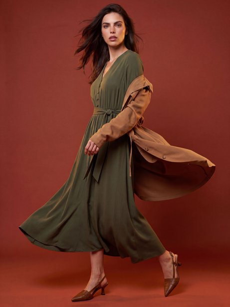 Vestido Maxi Longuete em Viscose Verde Musgo May