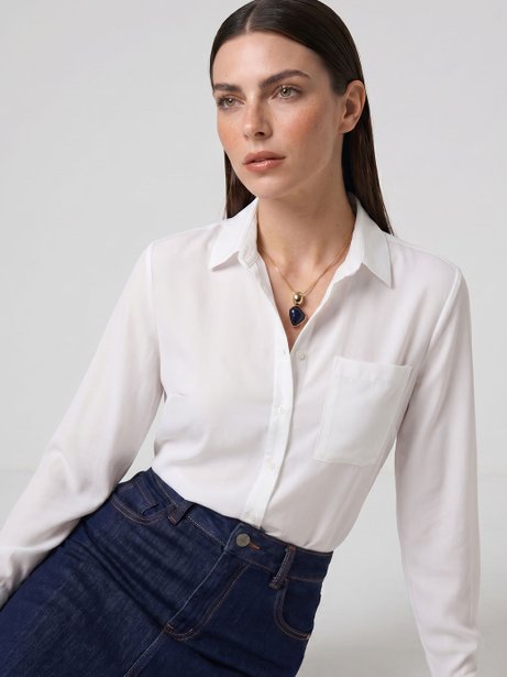 Camisa Manga Longa Comfy em Viscose Off White Maren
