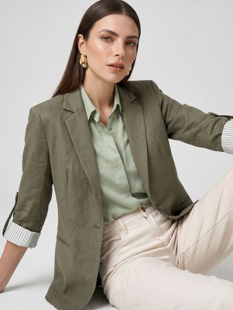 Blazer Alfaiataria Intermediário em Sarja Verde Militar Emy