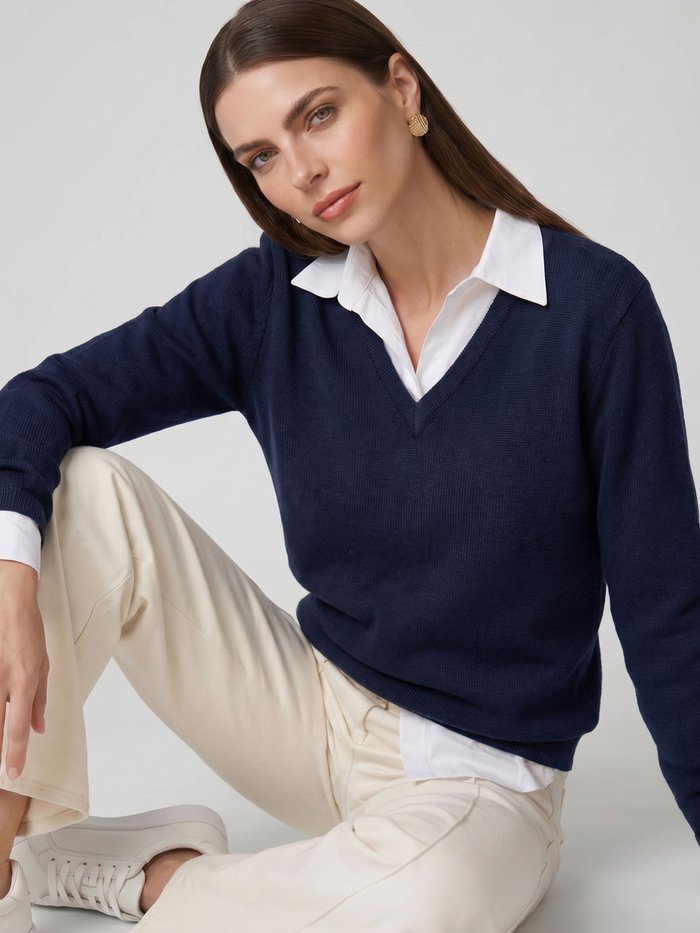 Su&eacute;ter Camisa Marinho Evalise