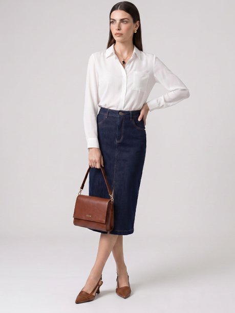Saia Jeans Longuete Azul Escuro Meily