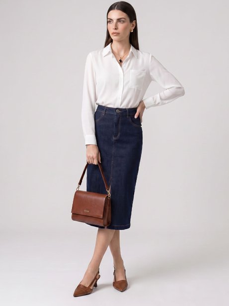 Saia Jeans Longuete Azul Escuro Meily
