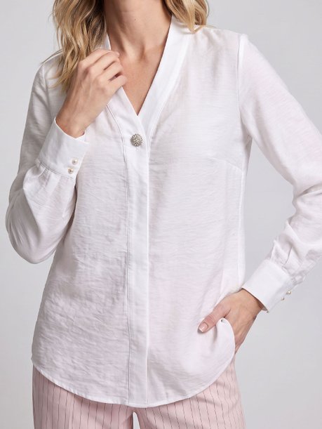 Blusa de Alfaiataria Manga Longa Off White Elena