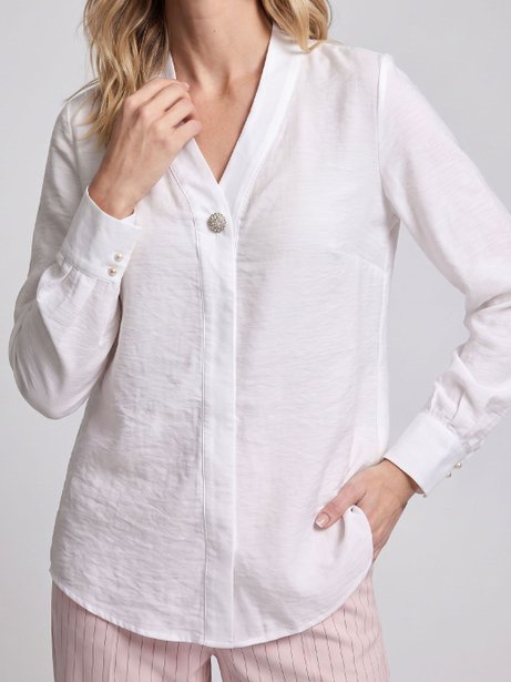 Blusa de Alfaiataria Manga Longa Off White Elena