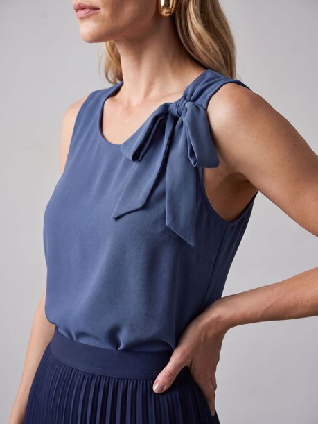 Blusa Regata com Laço Removível no Ombro Azul Denim Nayra
