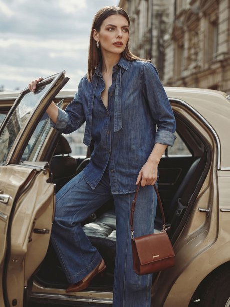 Camisa Manga Longa Jeans Marmorizado Médio Alany