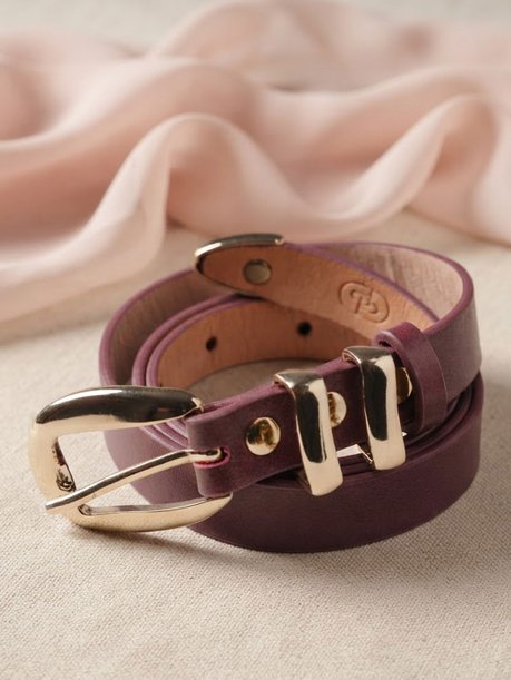 Cinto de Couro com Fivela Dourada Vinho Rosa