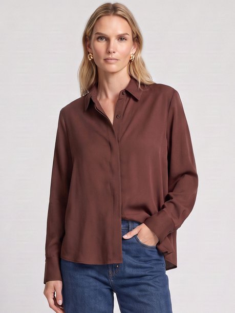 Camisa Feminina Comfy Manga Longa Marrom Malika