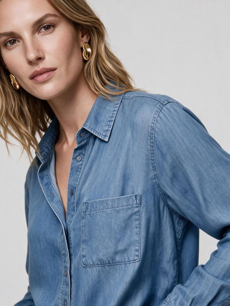 Camisa Jeans Manga Longa Azul Clara Velara