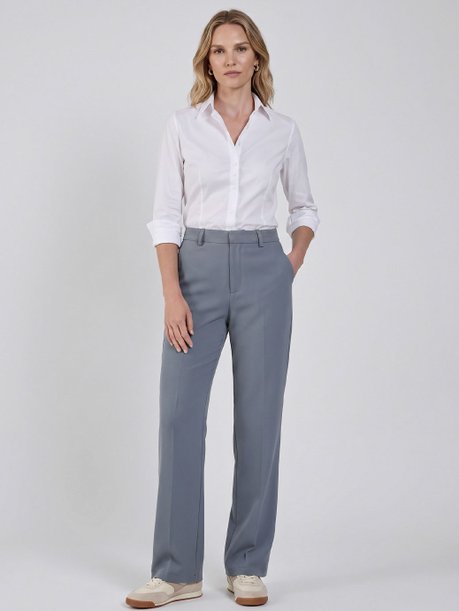Calça Alfaiataria Reta Regular Cinza Belymara