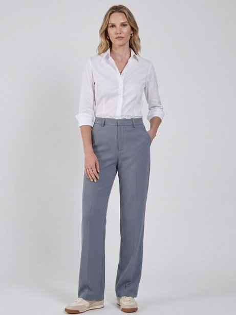 Calça Alfaiataria Reta Regular Cinza Belymara