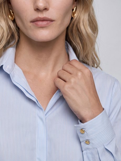 Camisa Algodão Fio Egípcio Manga Longa Listrada Joice