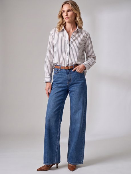 Calça Jeans Pantalona Azul Escuro Sabrina