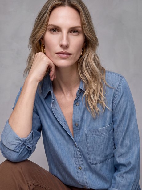 Camisa Jeans Manga Longa Azul Clara Velara