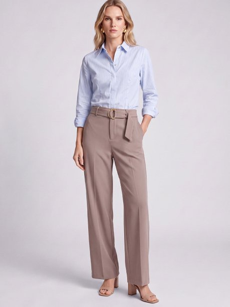 Calça Wide Leg de Alfaiataria Viscose Mocha Mousse Angelica