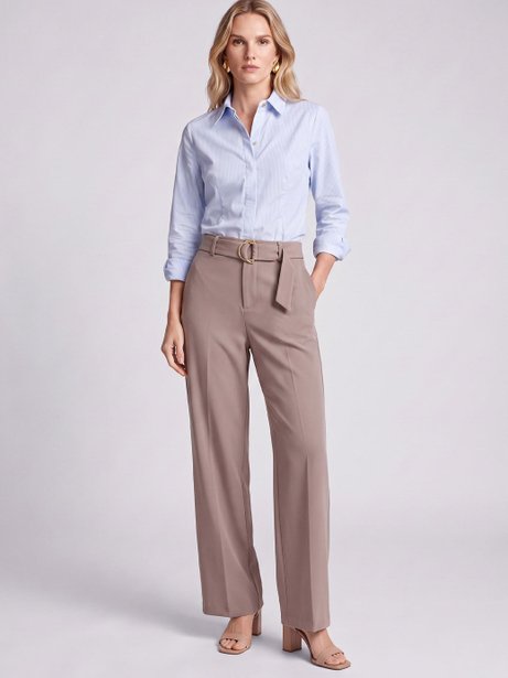 Calça Wide Leg de Alfaiataria Viscose Mocha Mousse Angelica
