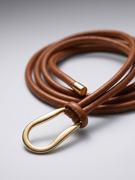 Cinto de Tiras Sintético com Fivela Dourada Caramelo Diulha
