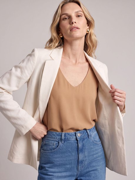 Blazer Intermediário em Linho Off White Yara