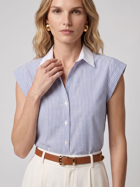 Camisa Tricoline Manga Copinho Listrada Drica