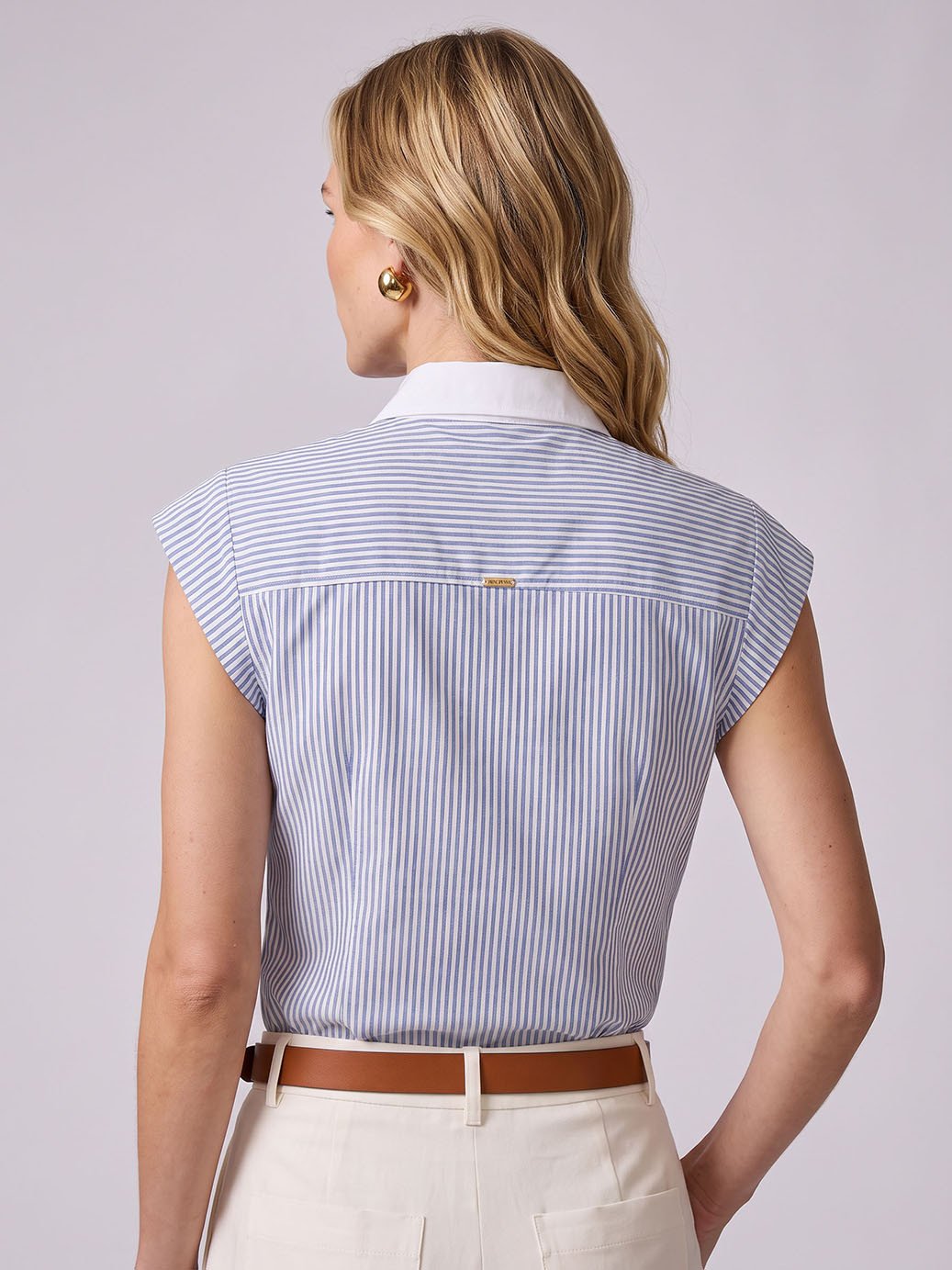 camisa social listrada feminina manga curta drica