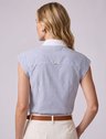 camisa social listrada feminina manga curta drica