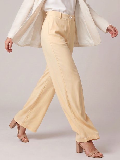 Calça Wide Leg em Viscose Amarelo Manteiga Jade