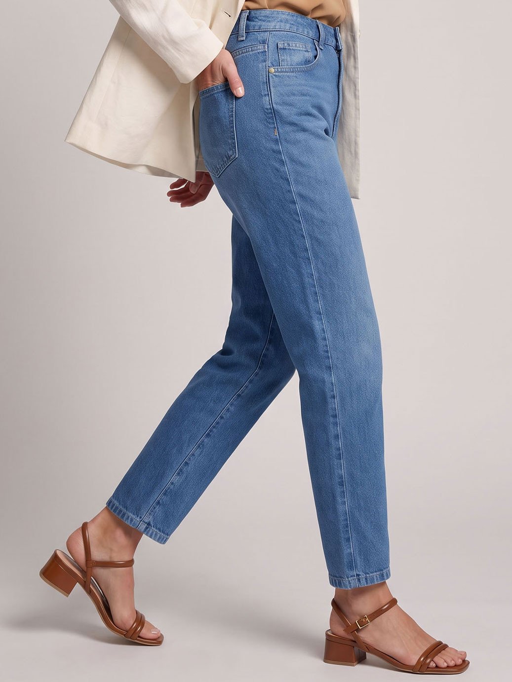 calca jeans reta regular azul medio vivara