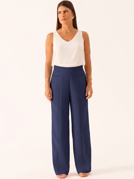 Calça Wide Leg de Alfaiataria Marinho Beatriz