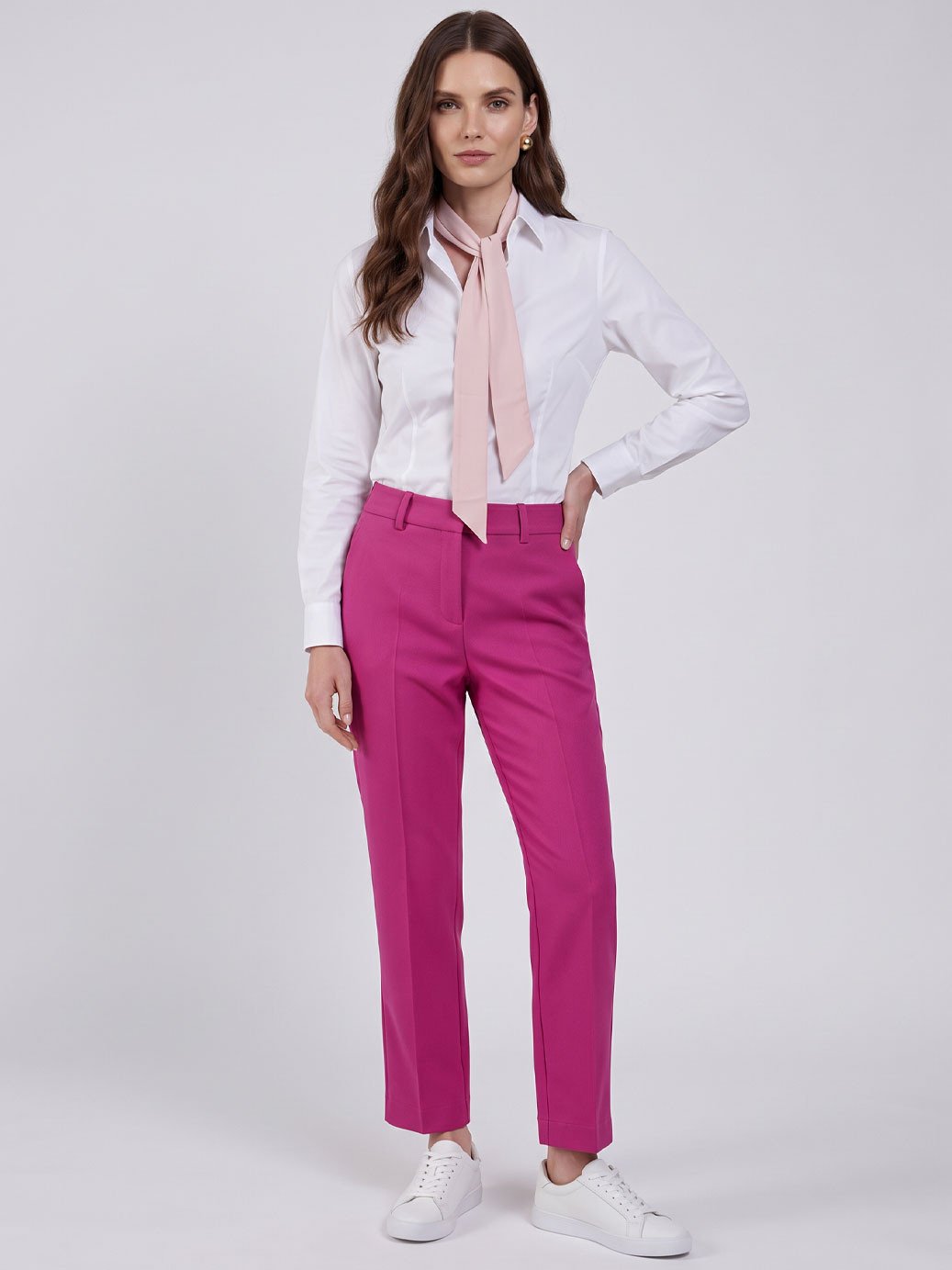 10200946 camisa feminina social branca roberta 10161124 faixa gravata crepe rosa claro yumi 19200677 calca reta regular framboesa betina