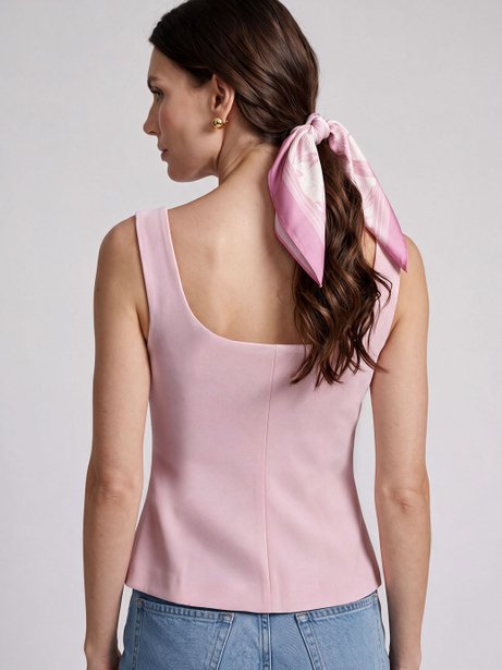 Lenço Barrado Off White com Estampa Floral Rosa Livia