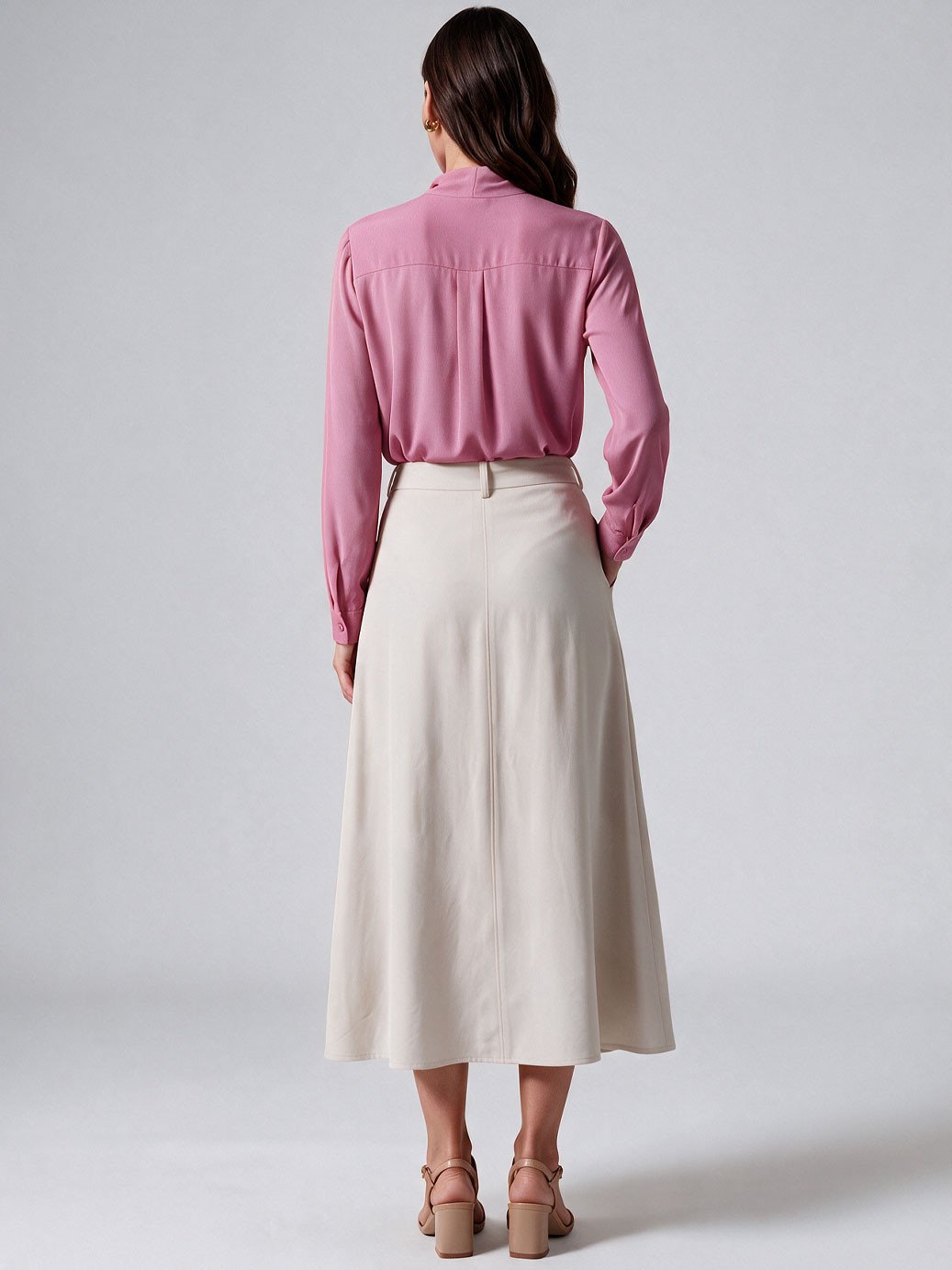 11000406 saia alfaiataria maxi sarja areia gislayne 10501668 blusa manga longa gola laco em crepe rosa elizabeth 2