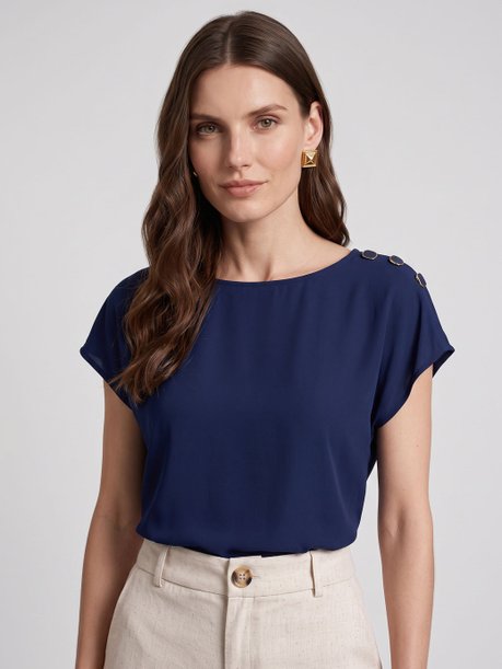 Blusa com Decote Canoa Azul Marinho Britney