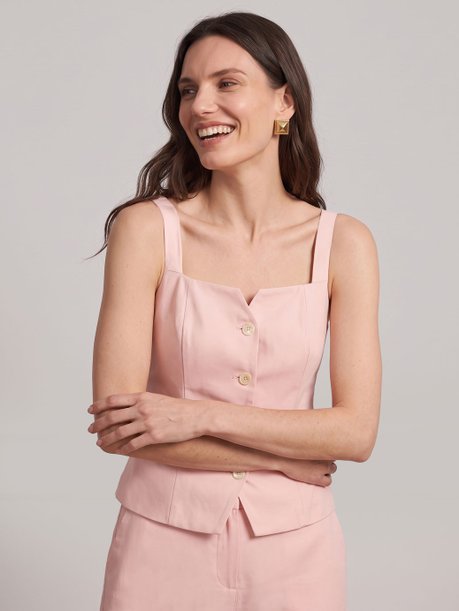 Blusa Sem Manga Alfaiataria com Amarração Rosa Claro Florina