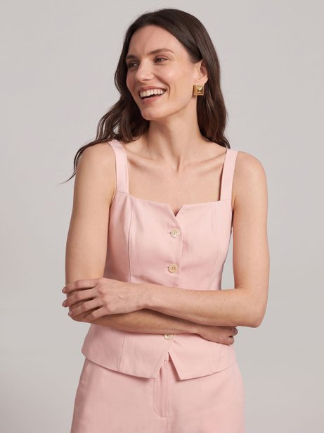 Blusa Sem Manga Alfaiataria com Amarração Rosa Claro Florina