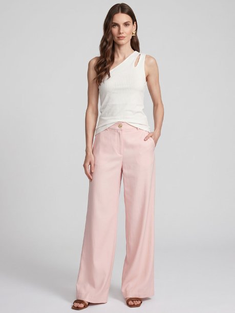 Calça Wide Leg Alfaiataria de Viscose Rosa Claro Jade