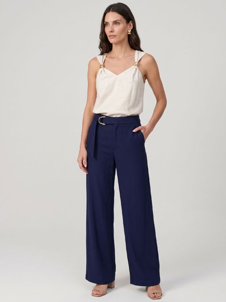 Calça Pantalona Alfaiataria Azul Marinho Mayelle