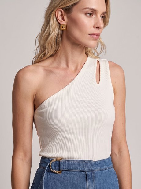 Blusa Ombro Só em Malha Canelada Off White Domitila